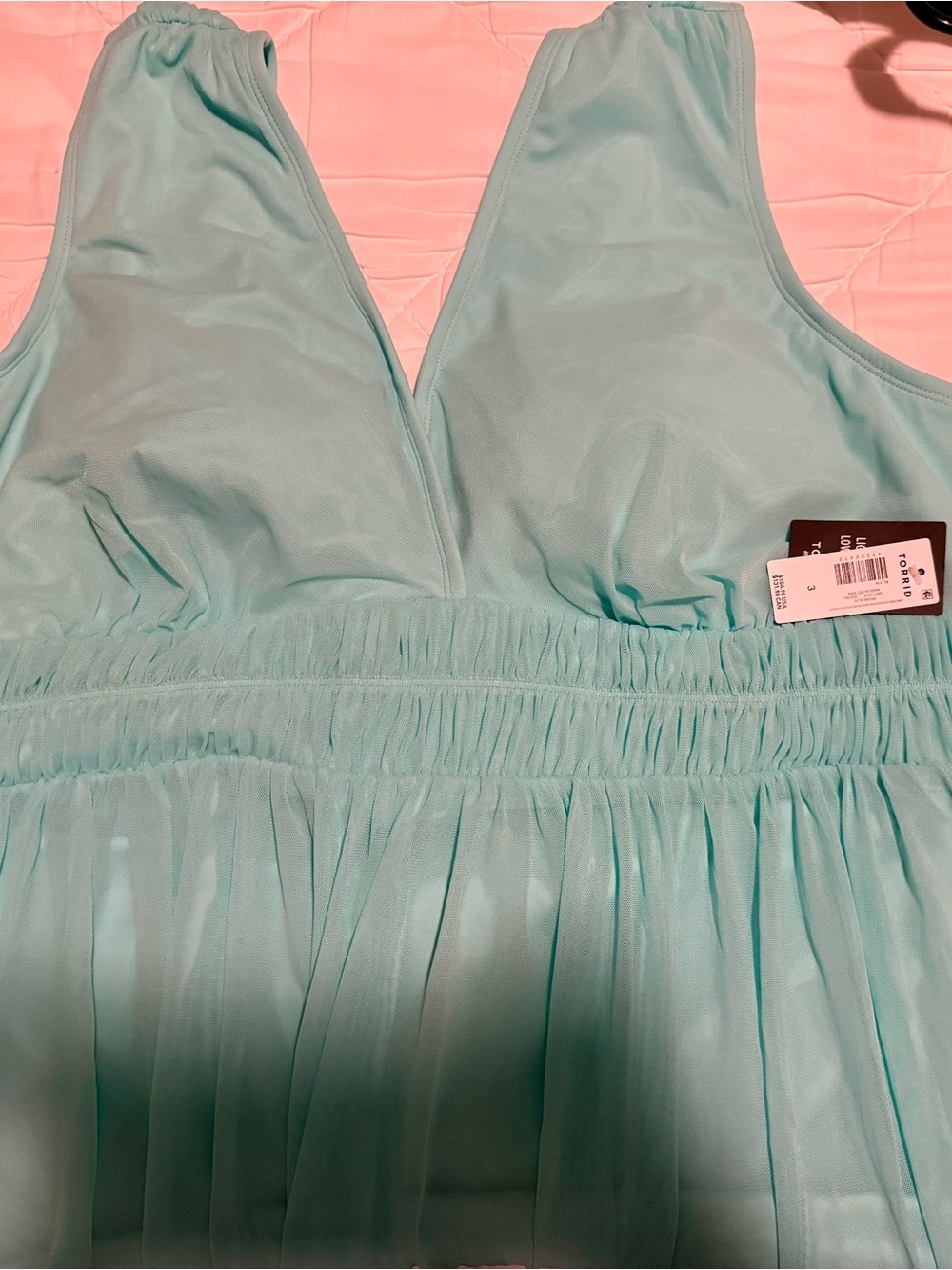 torrid Light Aqua One-Piece Swim - V-Neck Mesh Skirt